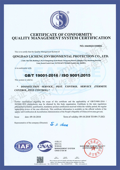 ISO9001质量管理体系认证证书-英文版